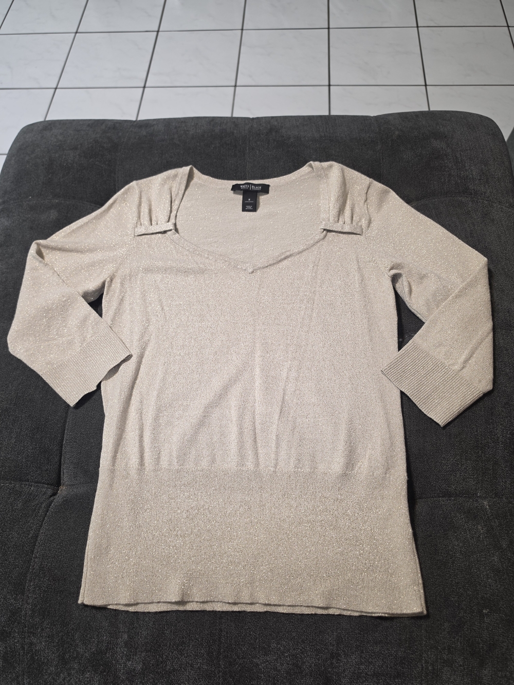 White House Black Market Shimmery Cream V-Neck Sweater